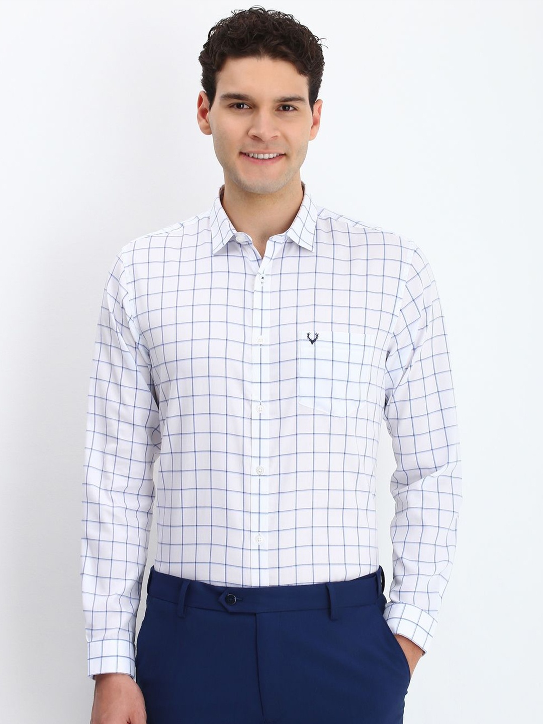 

Allen Solly Men Spread Collar Checked Cotton Slim Fit Formal Shirt, White