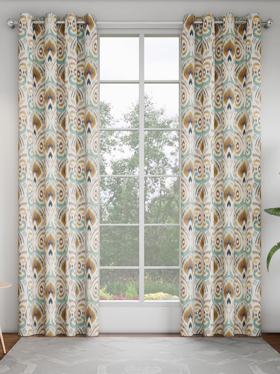 

GM White & Green 2 Pieces Ethnic Motifs Printed Door Curtain