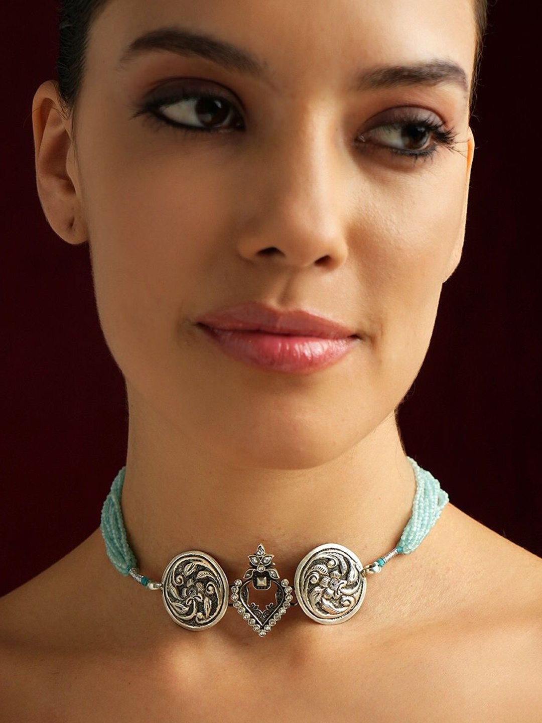 

JAYPORE Pure Silver Oxidised Necklace