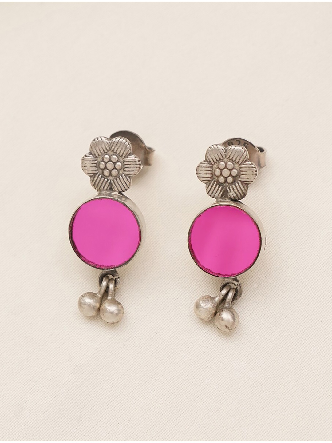 

JAYPORE Pure Silver Stone Studded Contemporary Drop Earrings