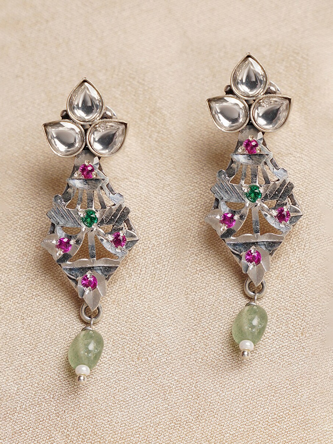

JAYPORE Silver-Plated Contemporary Drop Earrings