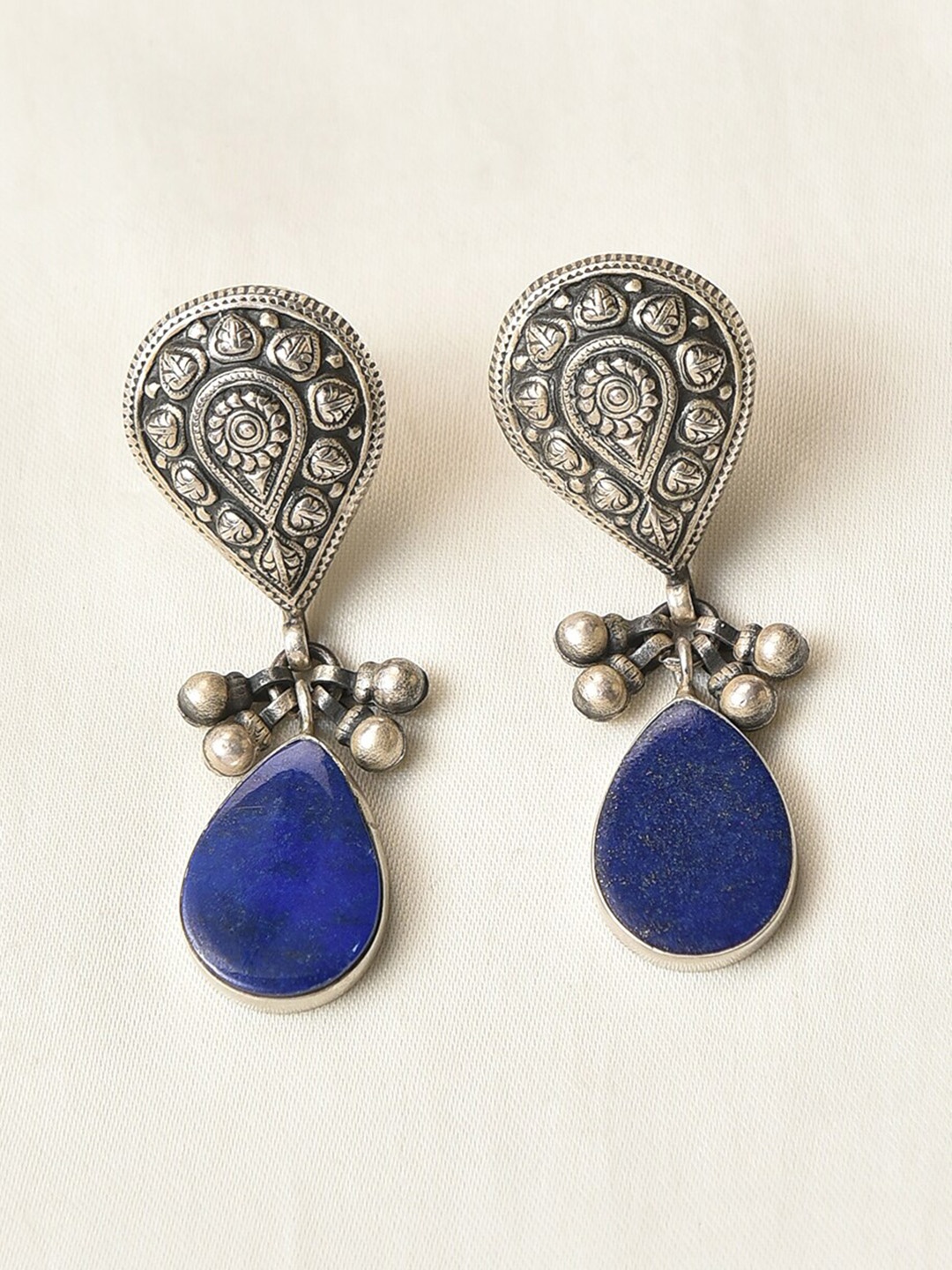 

JAYPORE Silver-Plated Stone Studded Drop Earrings