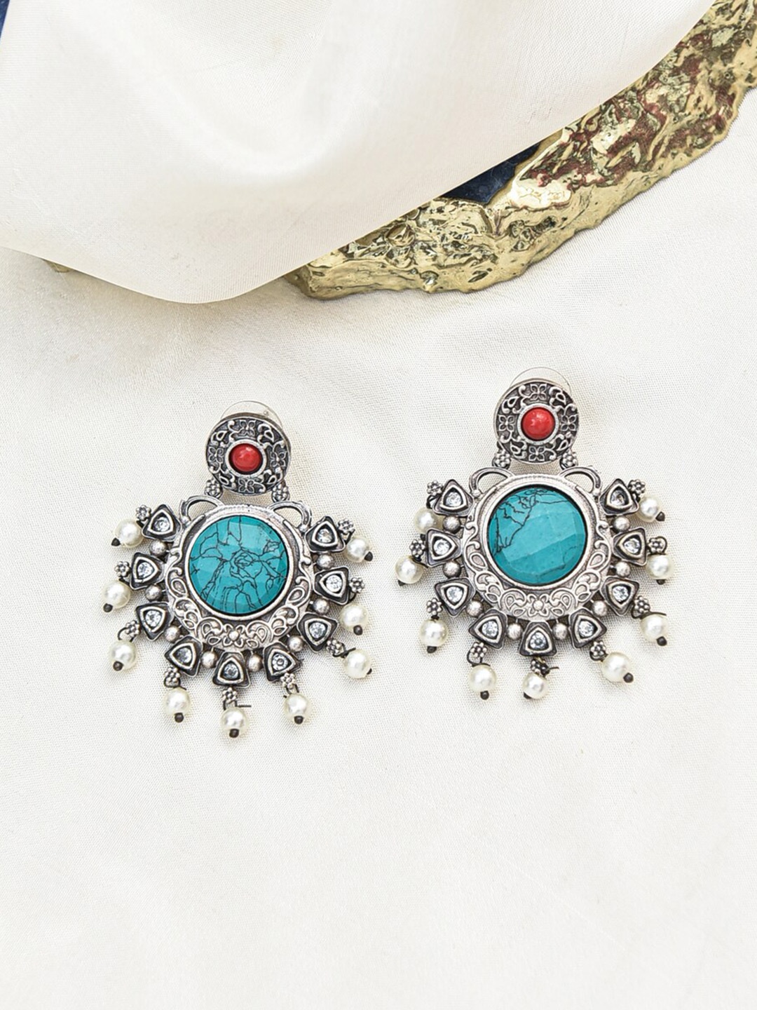 

JAYPORE Contemporary Jhumkas Earrings, Silver
