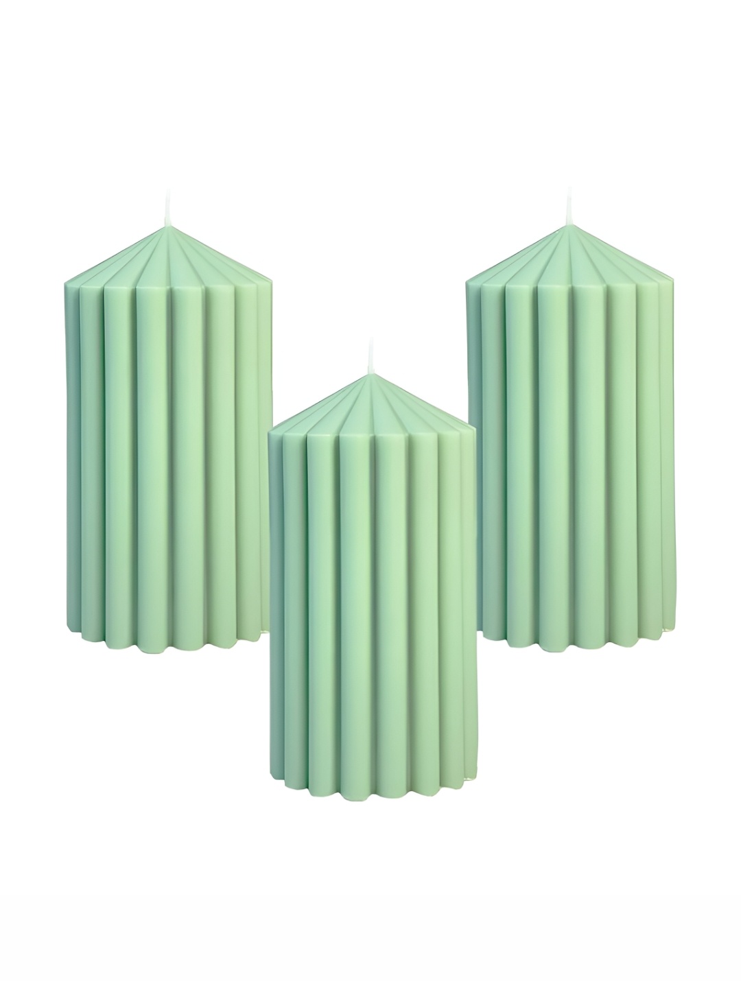 

Atorakushon Mint 3 Pieces Scented Ribbed Pillar Candles, Na