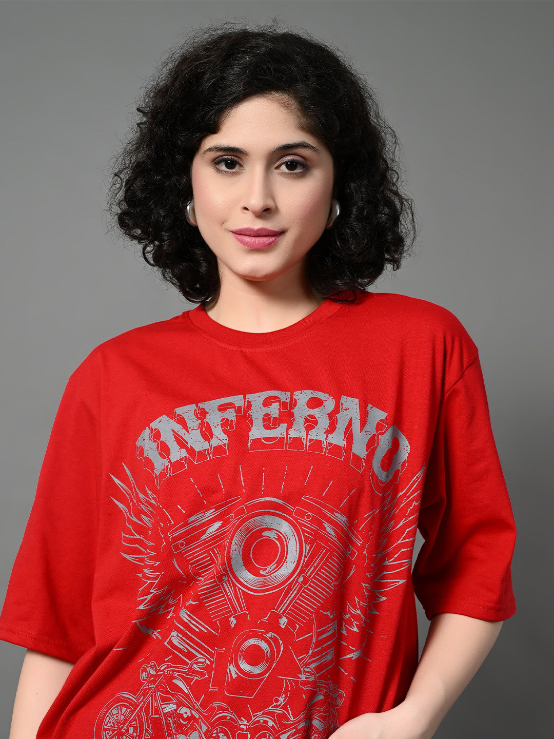 

The Roadster Lifestyle Co. Women Bio Finish Graphic Printed Cotton Relaxed Fit T-shirt, Red
