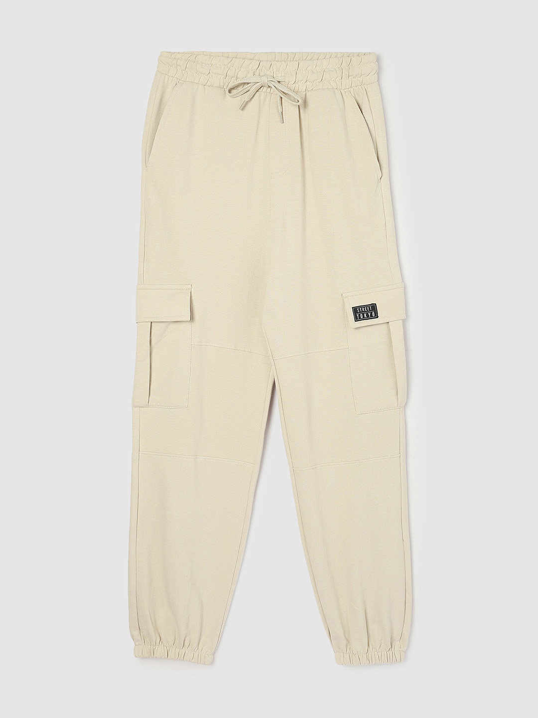 

max Boys Pure Cotton Regular Fit Cargo Joggers, Beige