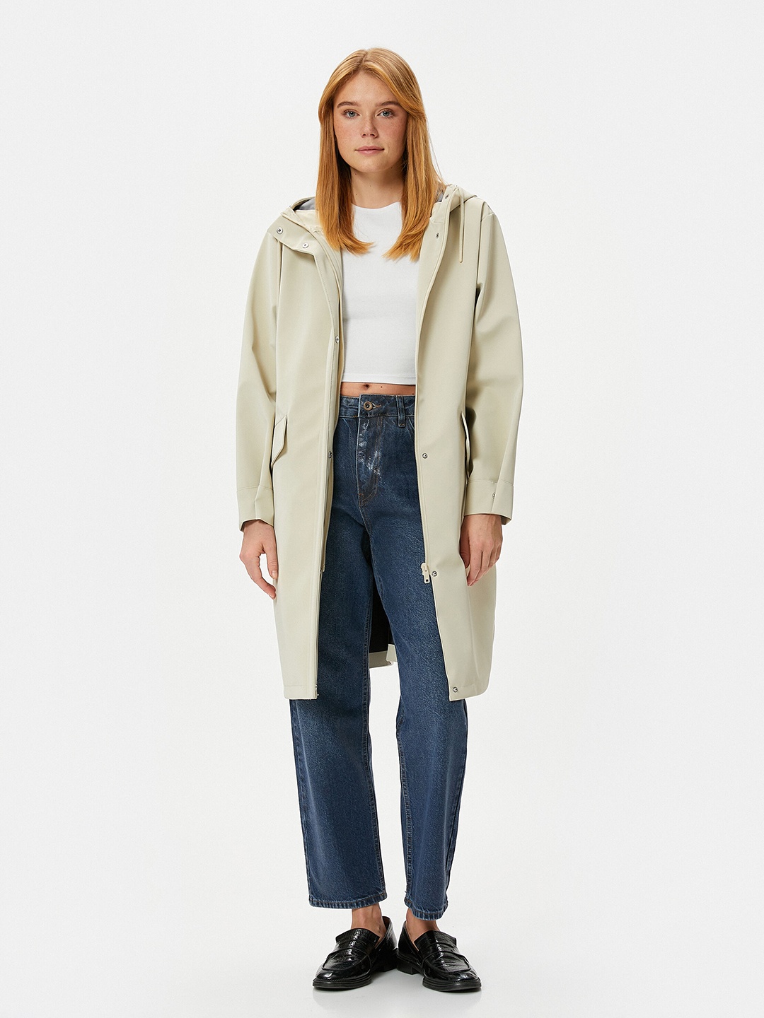 

Koton Women Hooded Solid Casual Tailored Jacket, Beige