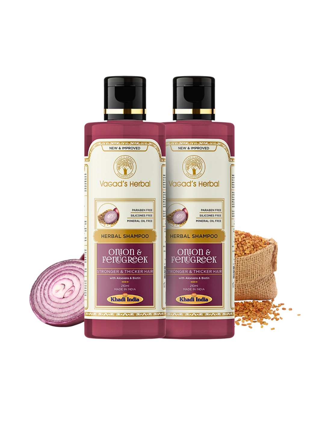 

Vagads Set of 2 Onion & Fenugreek Herbal Shampoo with Aloe Vera - 210 ml each, Purple