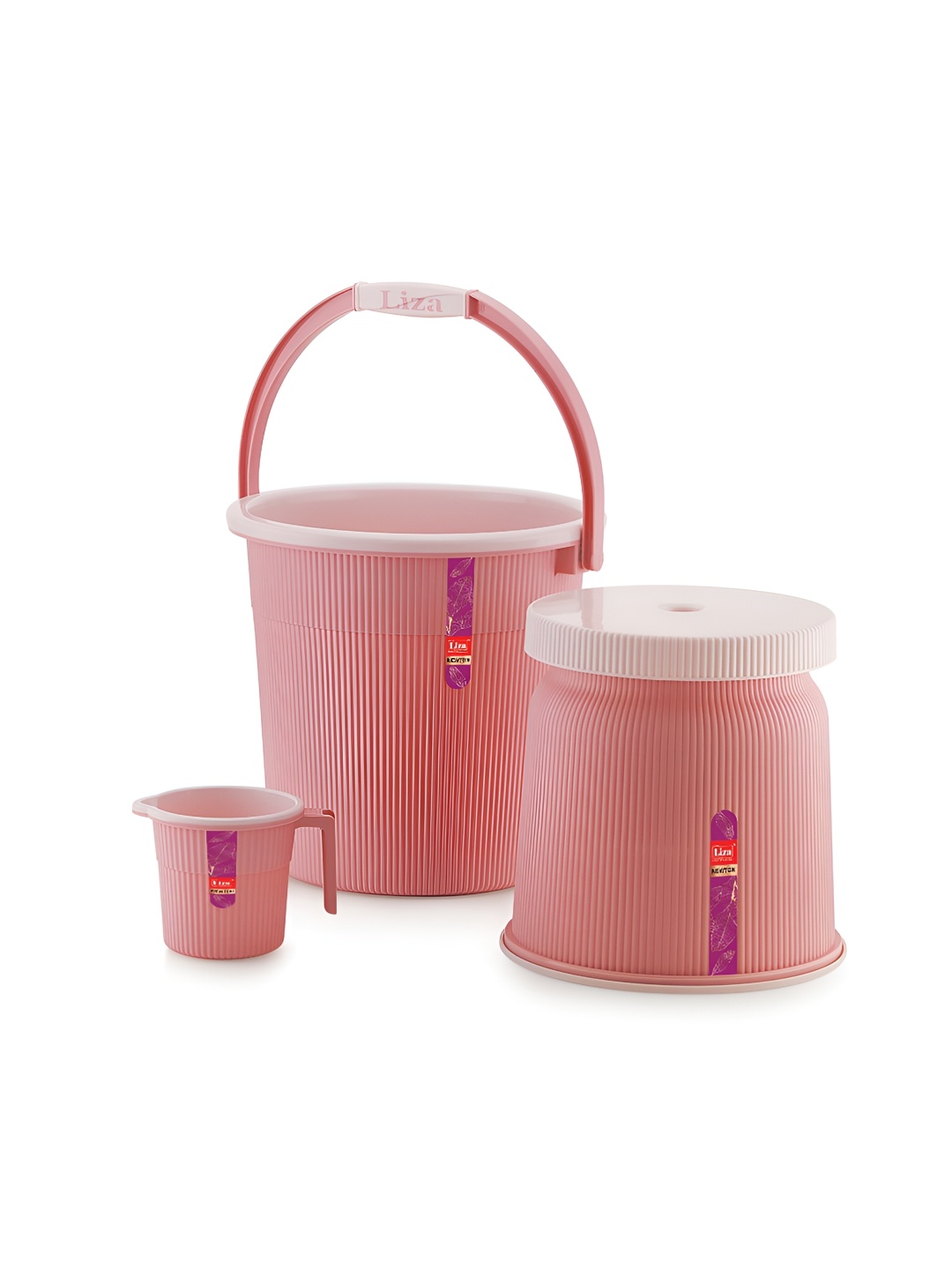 

NABHYA Pink 3 Pieces Striped Printed Bathroom Accessories Set