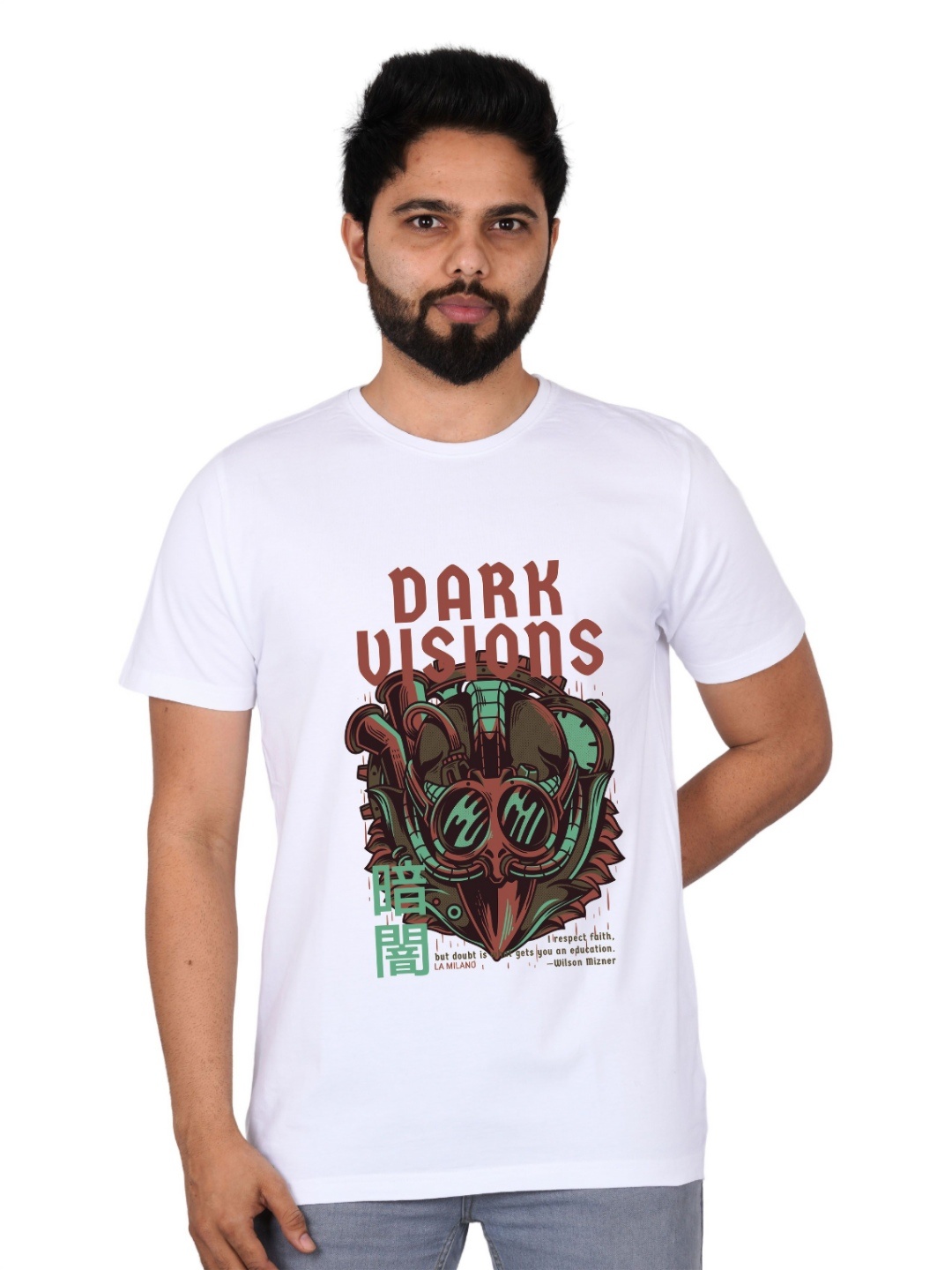 

LA MILANO Men Graphic Printed Pure Cotton Slim Fit T-shirt, White