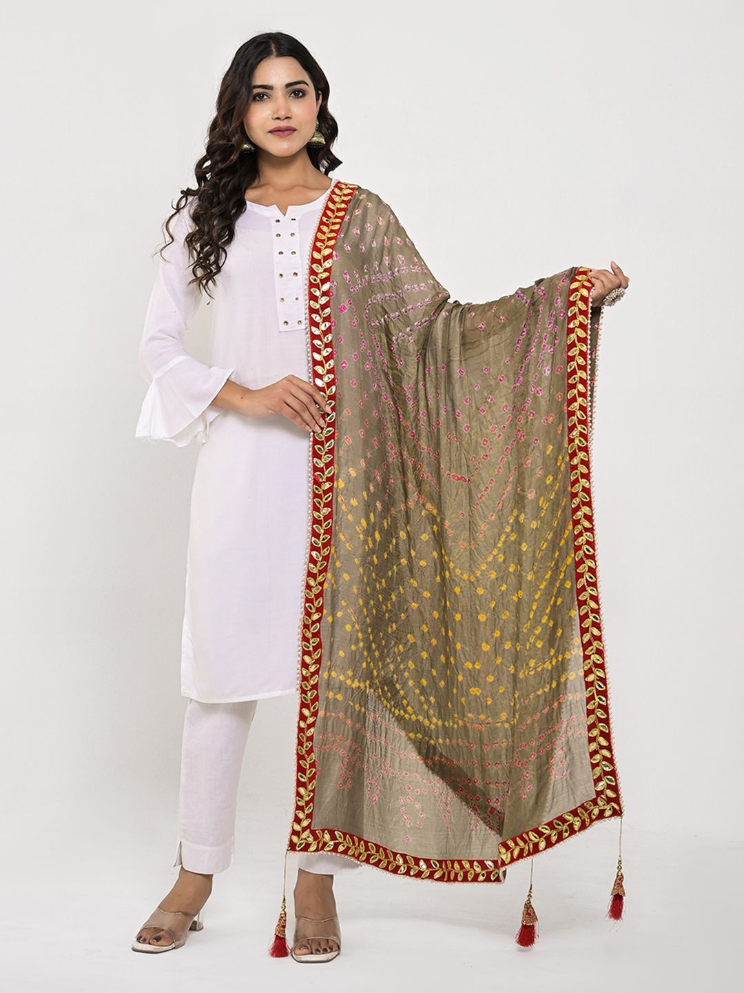 

Apratim Printed Dupatta with Gotta Patti, Grey