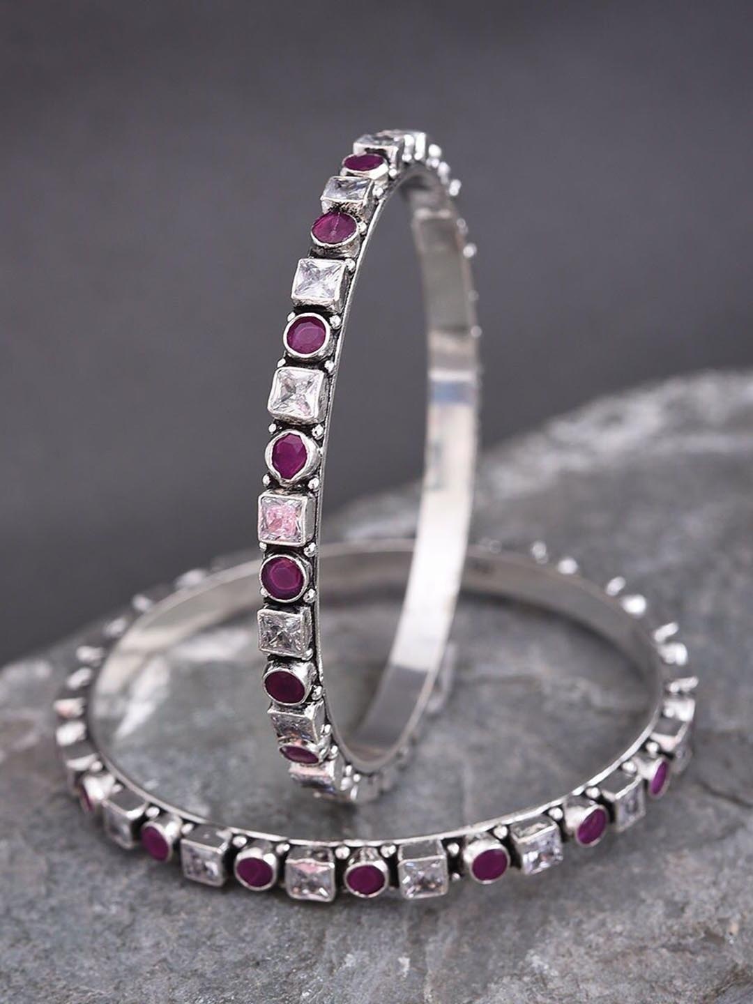 

JAYPORE Set Of 2 Silver Stone-Studded Bangles