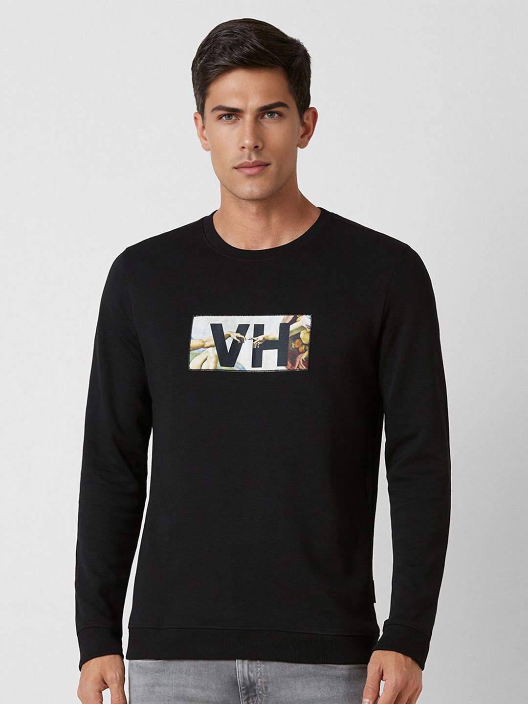 

V Dot Men Printed Sweatshirt, Black