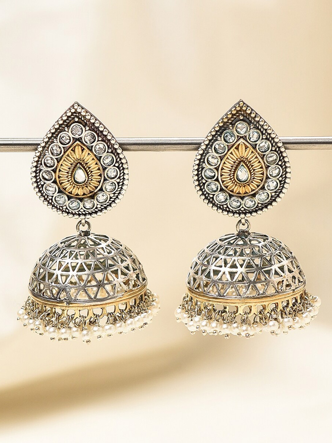 

JAYPORE Contemporary Jhumkas Earrings, Silver