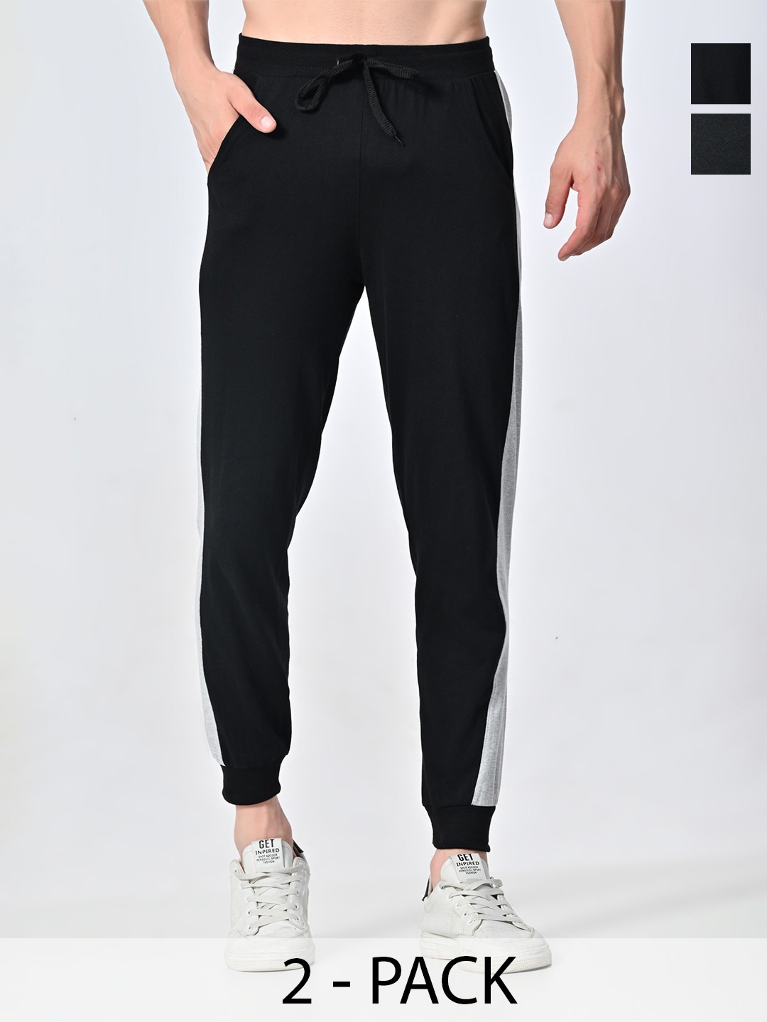 

BAESD Men Pack Of 2 Pure Cotton Mid-Rise Joggers, Black