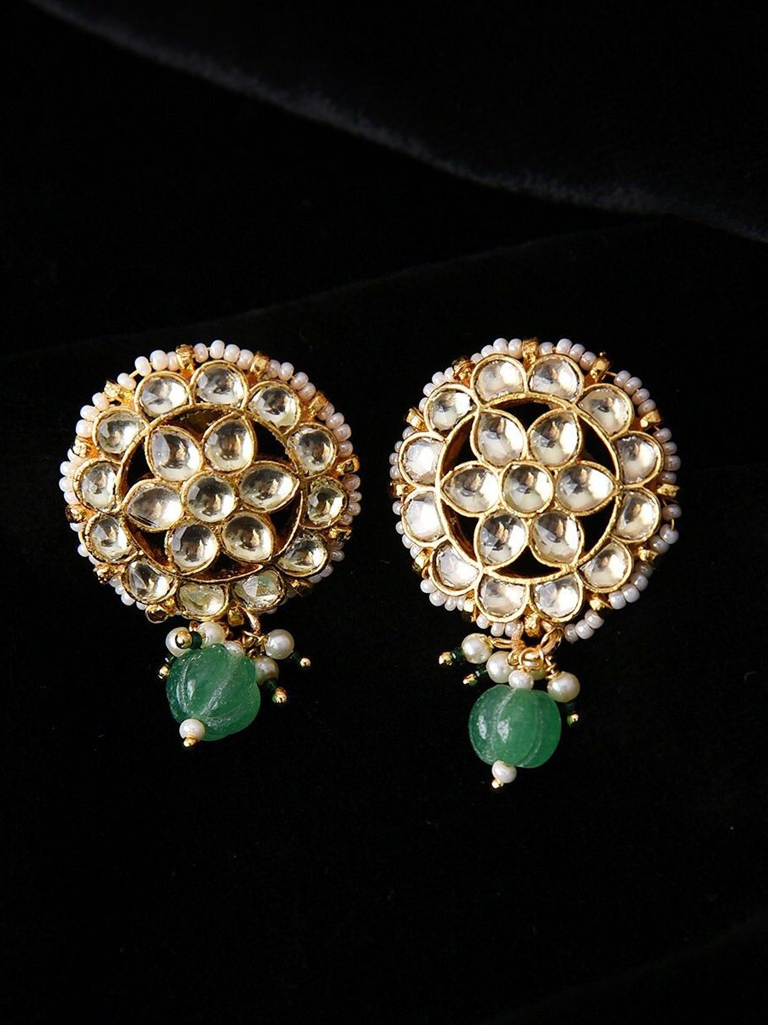 

JAYPORE Silver Onyx Stone Studded Classic Studs, Gold