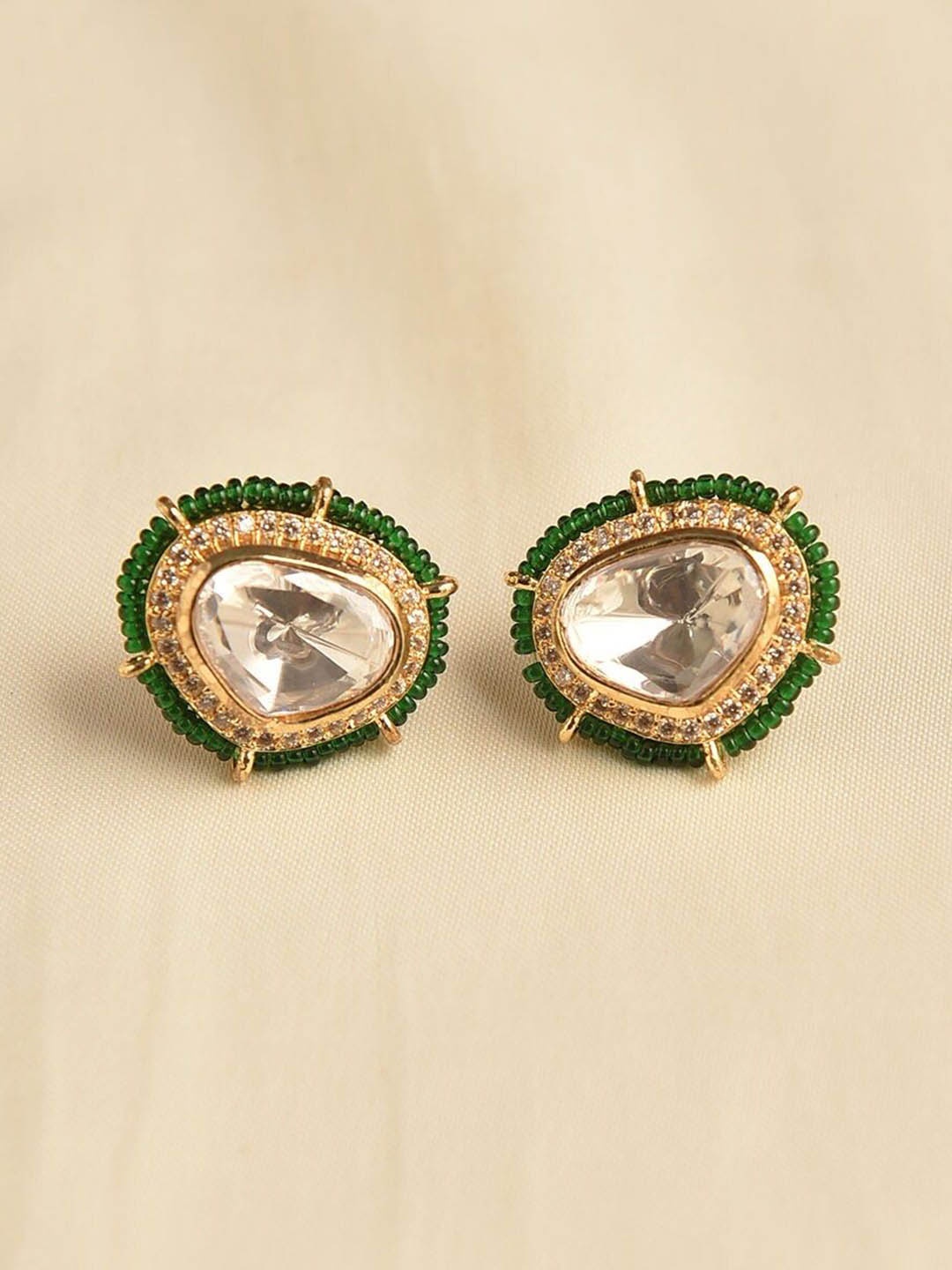 

JAYPORE Artificial Stones and Beads Contemporary Studs, Gold