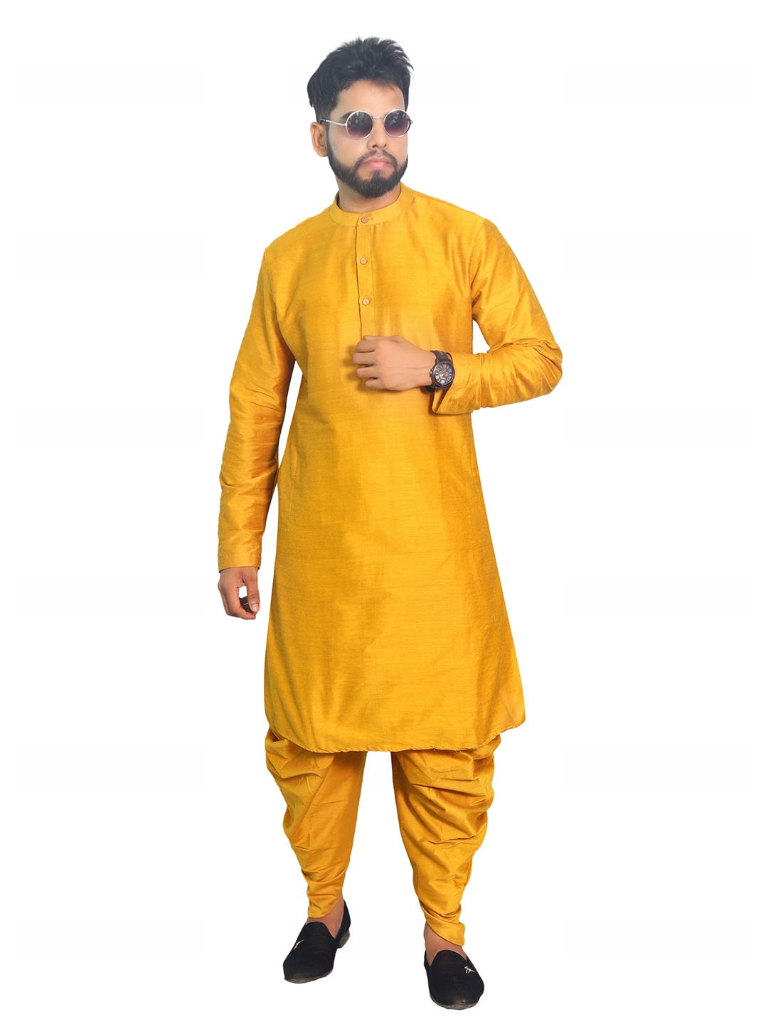 

House of Aqss Band Collar Straight Kurta, Yellow