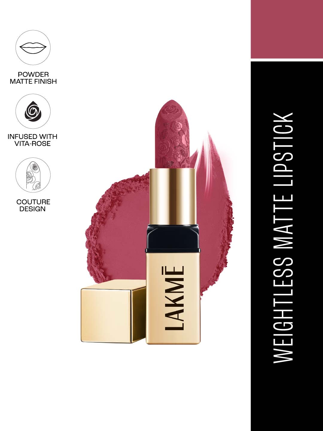 

Lakme Rouge Bloom Long Lasting Powder Matte Bullet Lipstick 4g - Pink Poppy 202