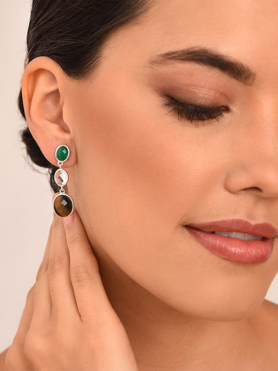 

JAYPORE Silver Plated Garnet Contemporary Drop Earrings
