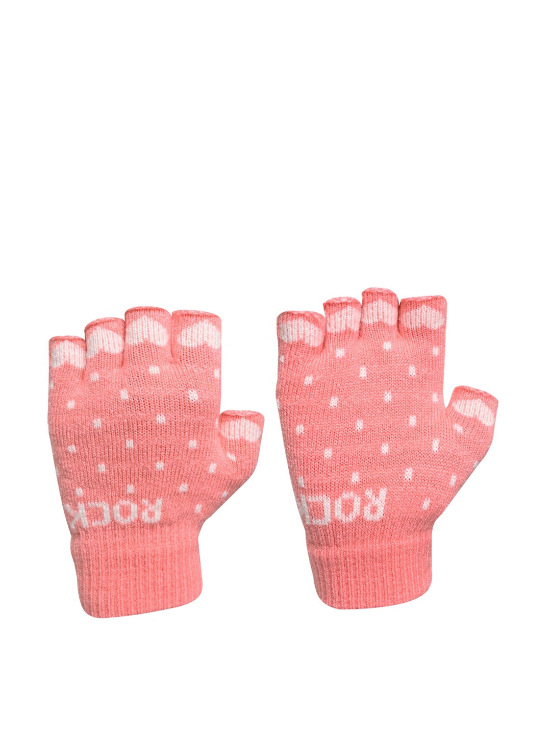 

LOOM LEGACY Women Patterned Acrylic Fingerless Gloves, Orange