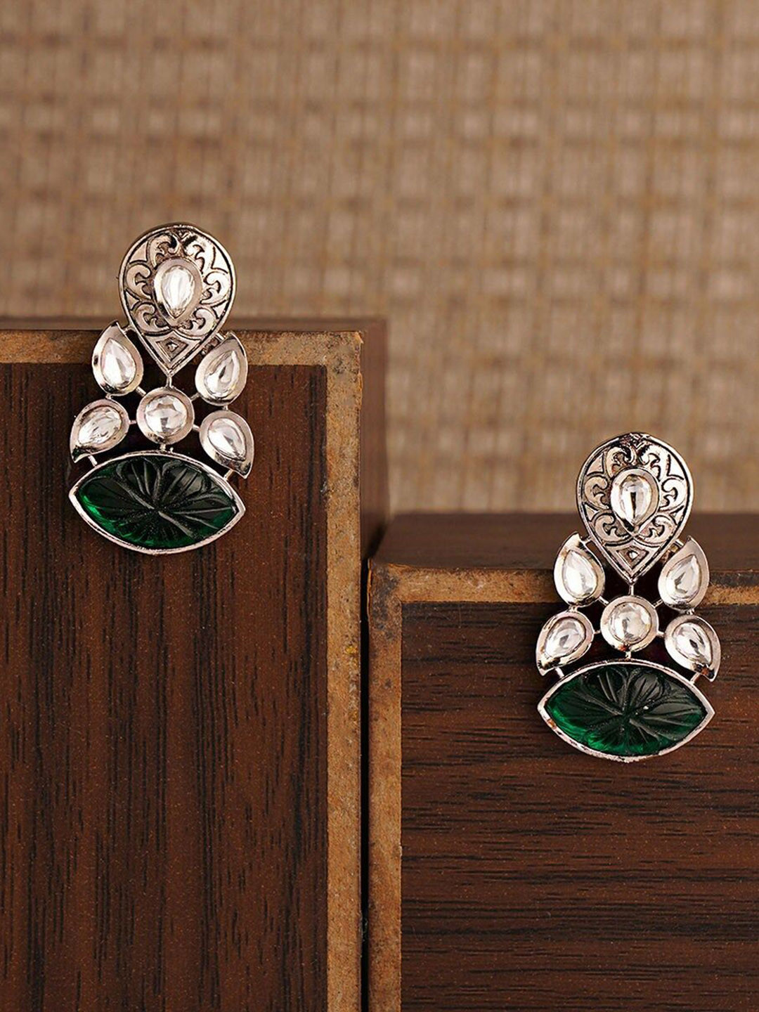

JAYPORE Contemporary Kundan Drop Earrings, Gold