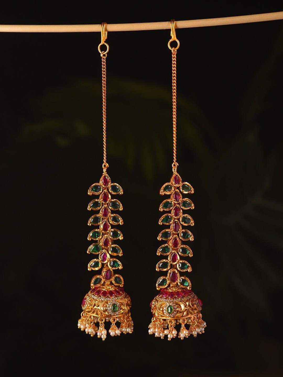 

JAYPORE Stone Studded Contemporary Jhumkas, Gold