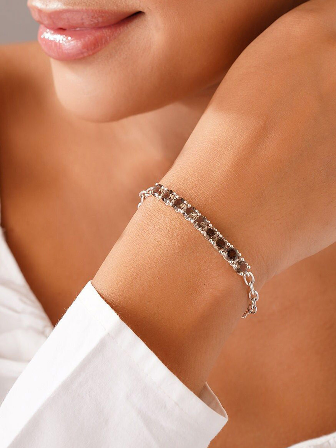 

JAYPORE Silver-Plated Stone Studded Wraparound Bracelet