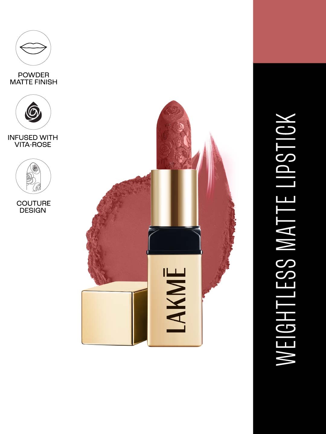 

Lakme Rouge Bloom Long Lasting Powder Matte Bullet Lipstick 4g - Nude Nectar 201