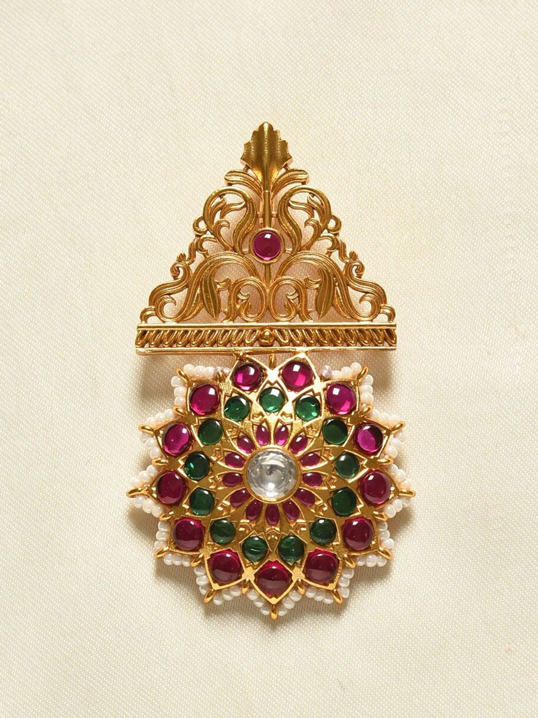 

JAYPORE Silver Gold-Plated Stone Studded & Beaded Contemporary Pendant