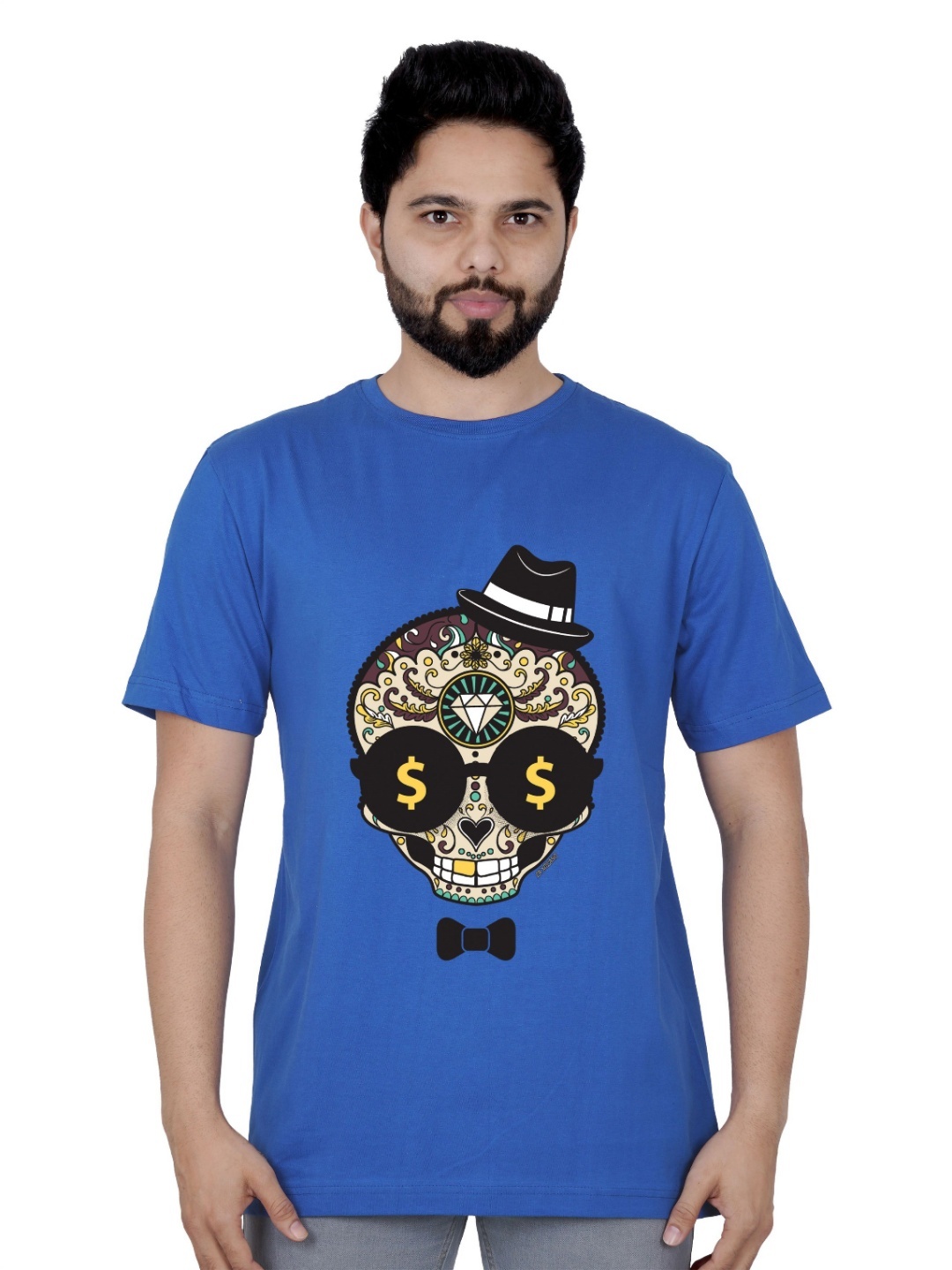 

LA MILANO Men Graphic Printed Round Neck Pure Cotton Slim Fit T-shirt, Blue