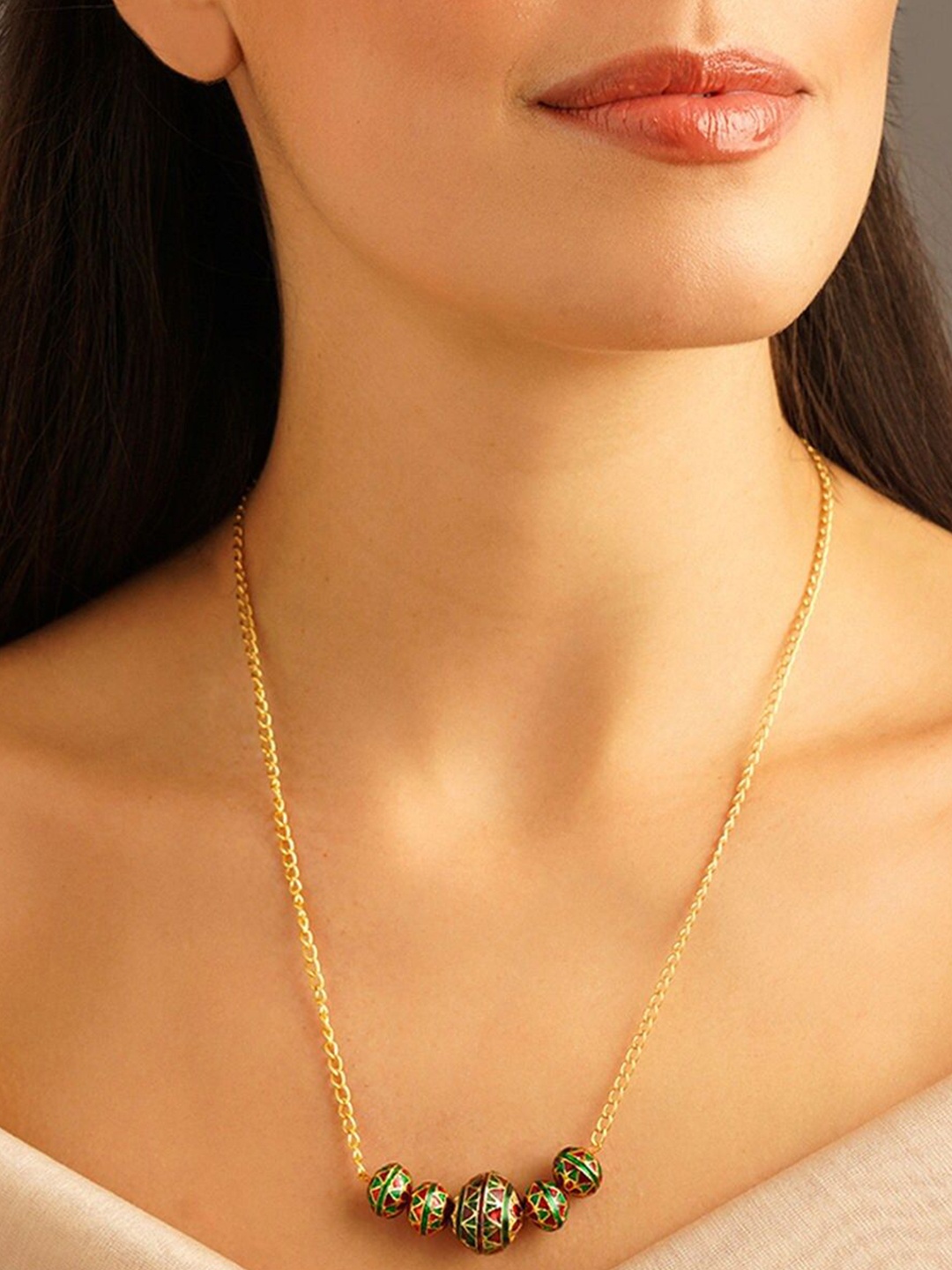 

JAYPORE Minimal Beaded Necklace, Gold