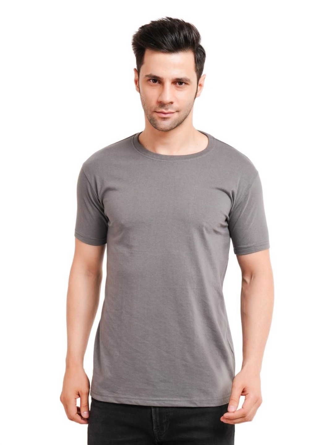 

XO Celebrating Love Men Solid Round Neck Cotton T-shirt, Grey