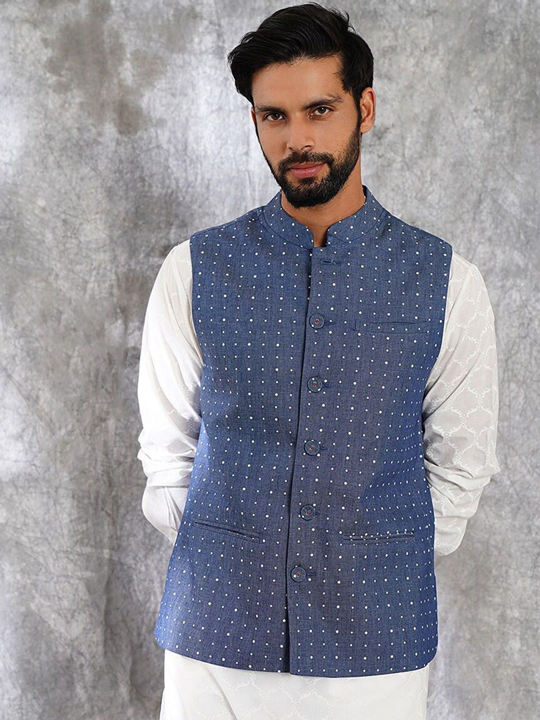 

JAYPORE Men Printed Nehru Jackets, Blue