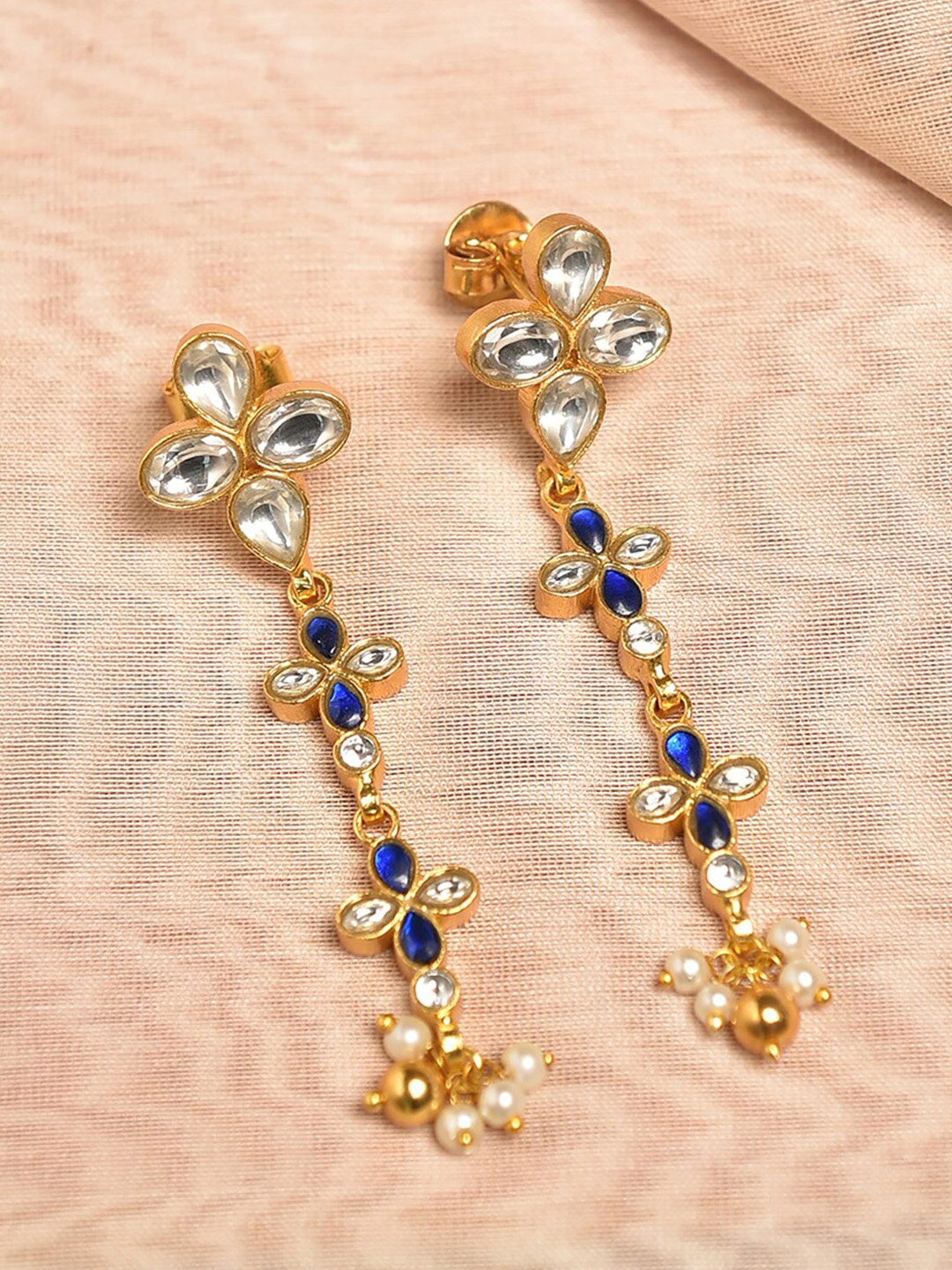 

JAYPORE Gold Plated Contemporary Kundan Drop Earrings