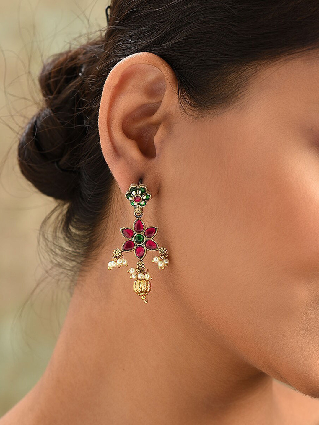 

JAYPORE Silver-Plated Contemporary Drop Earrings, Pink