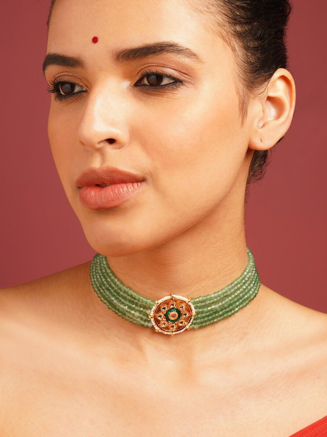 

JAYPORE Stone Studded & Beaded Necklace, Gold