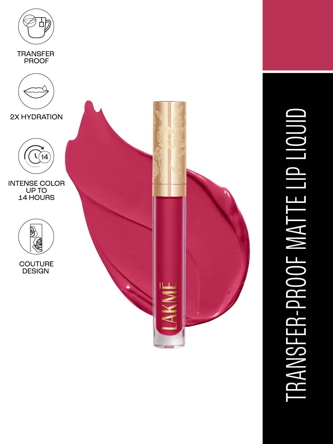 

Lakme Rouge Bloom Waterproof Matte Liquid Lipstick 3.5ml - Orchid Oomph 203, Pink