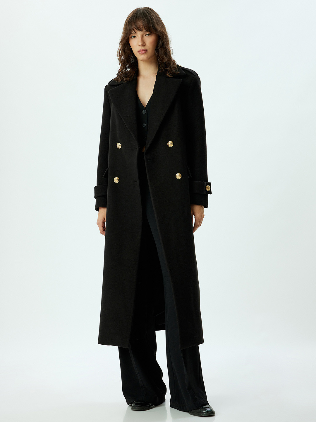 

Koton Women Single-Breasted Overcoat, Black