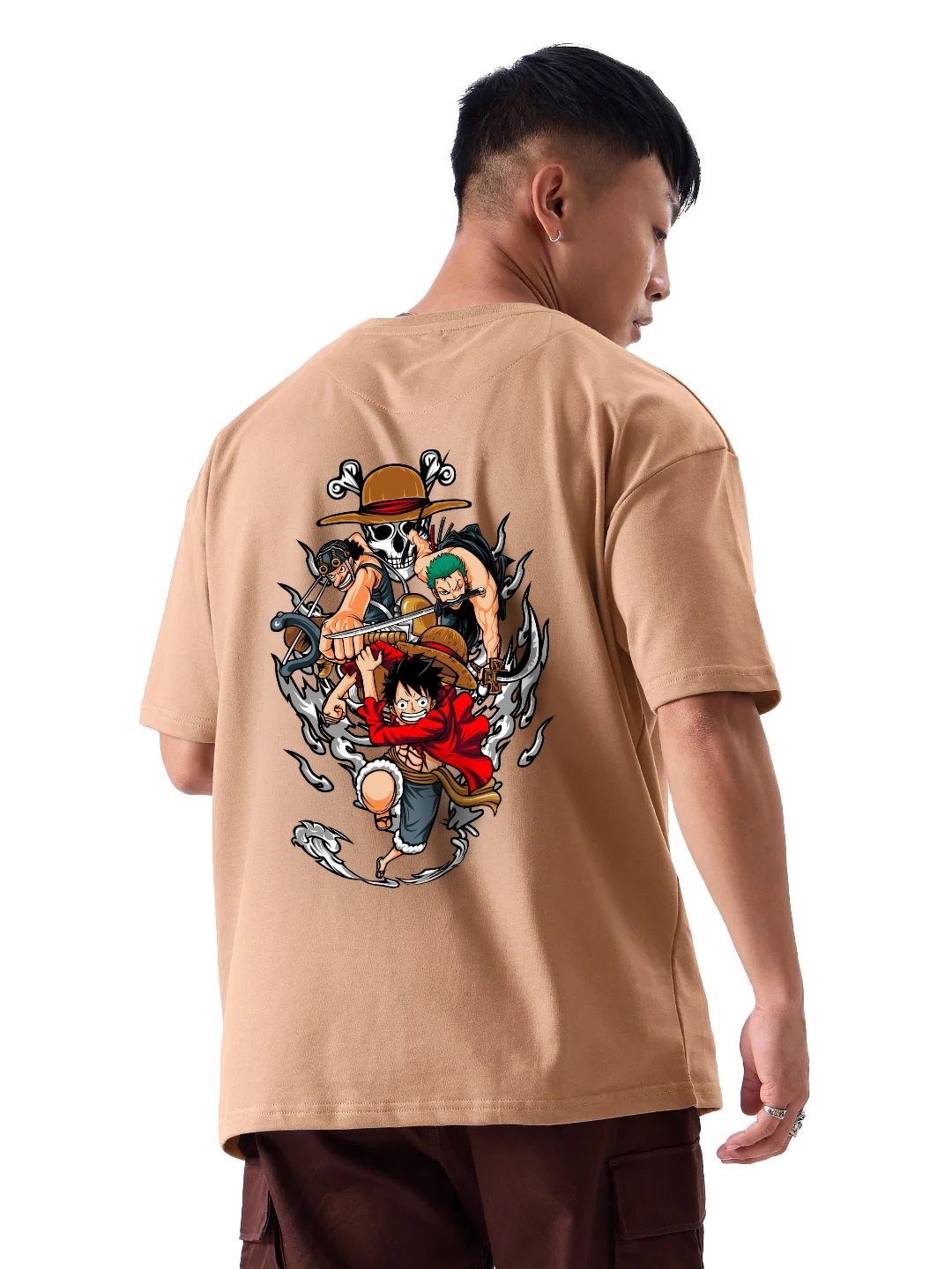 

fanideaz Men Graphic Printed Round Neck Cotton Oversized T-shirt, Beige