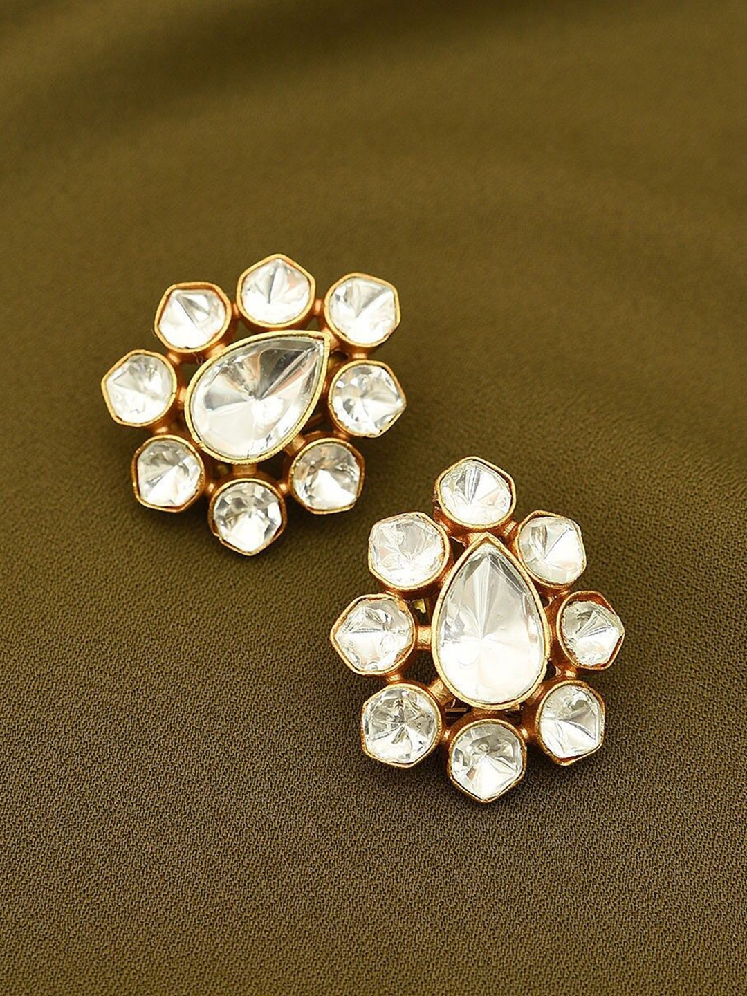 

JAYPORE Contemporary Kundan Studs, Gold