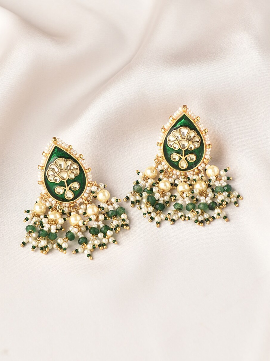 

JAYPORE Contemporary Stone Studded Drop Earrings, Gold