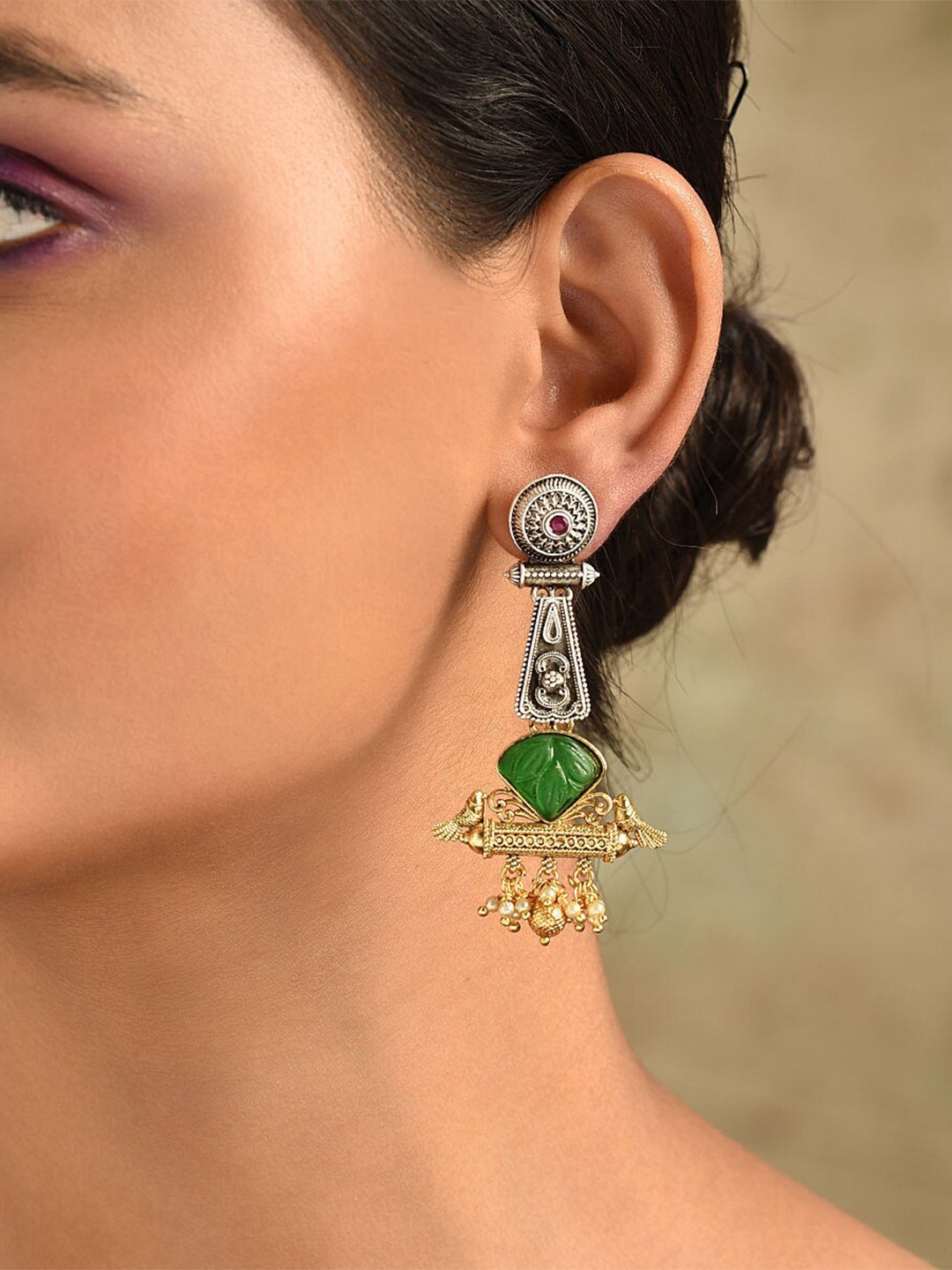 

JAYPORE Contemporary Kundan Drop Earrings, Gold