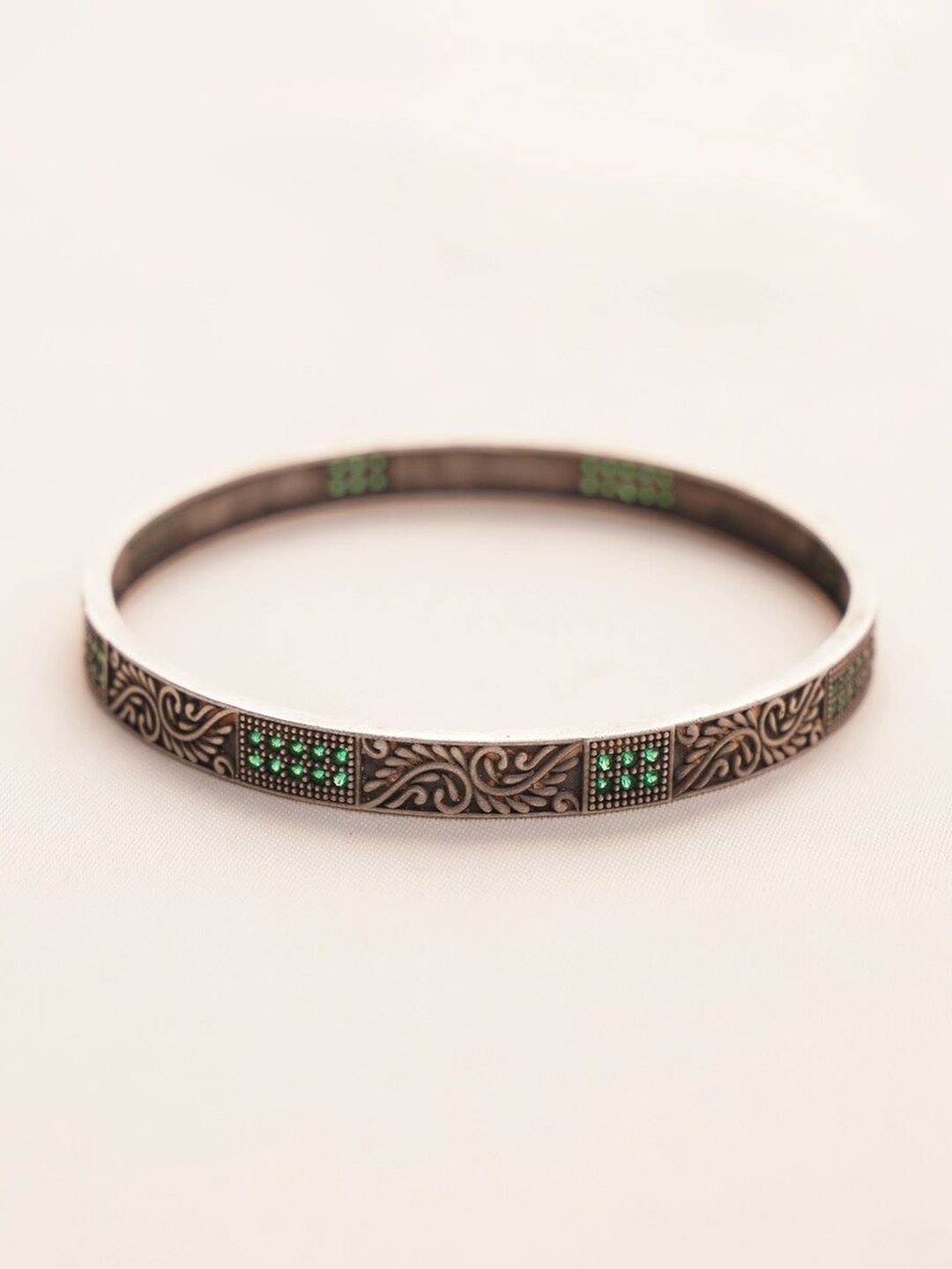 

JAYPORE Silver Oxidized Stone-Studded Bangle