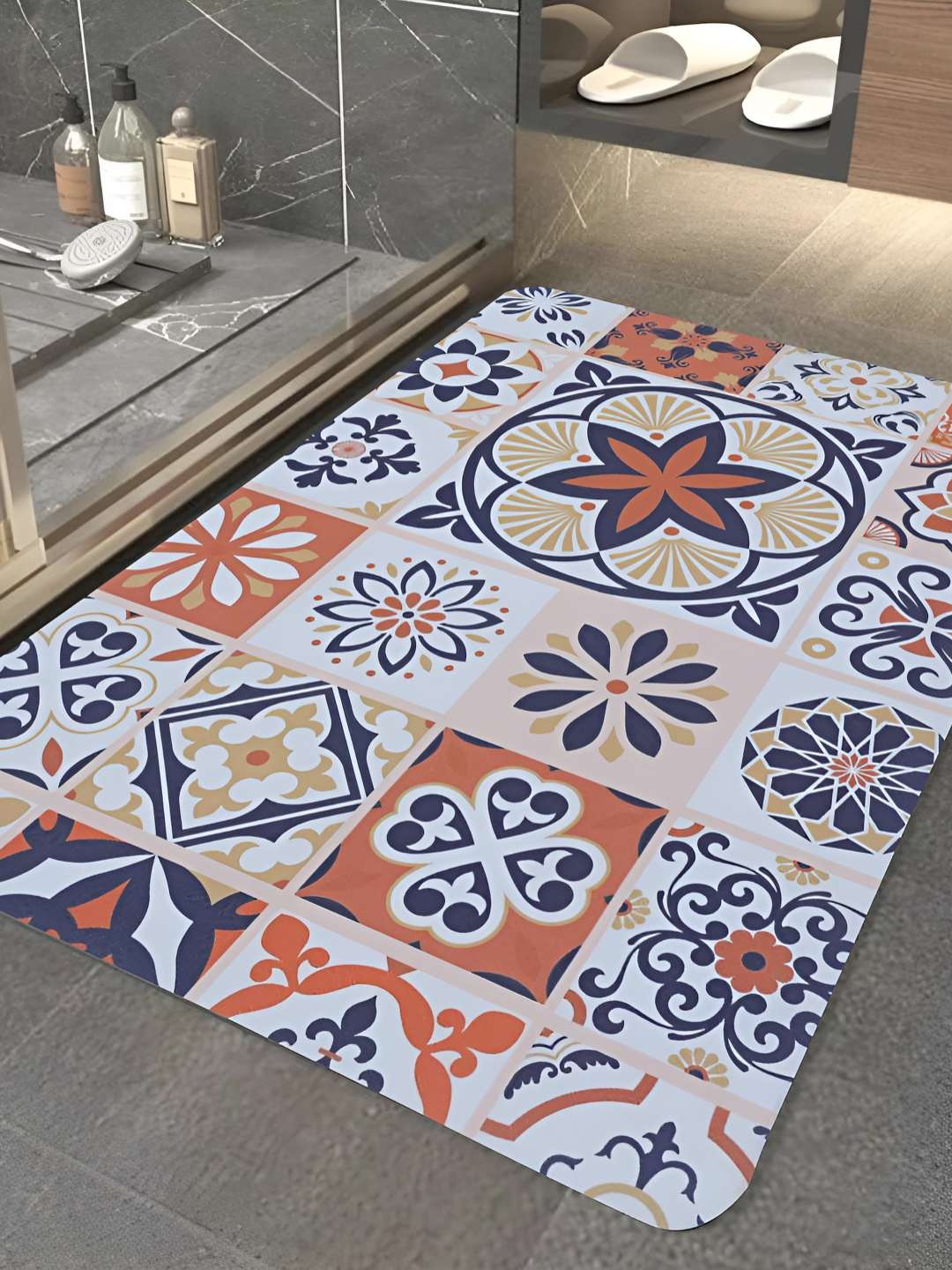 

HomeCloud Red & Blue Printed Rectangular Bathroom Mat