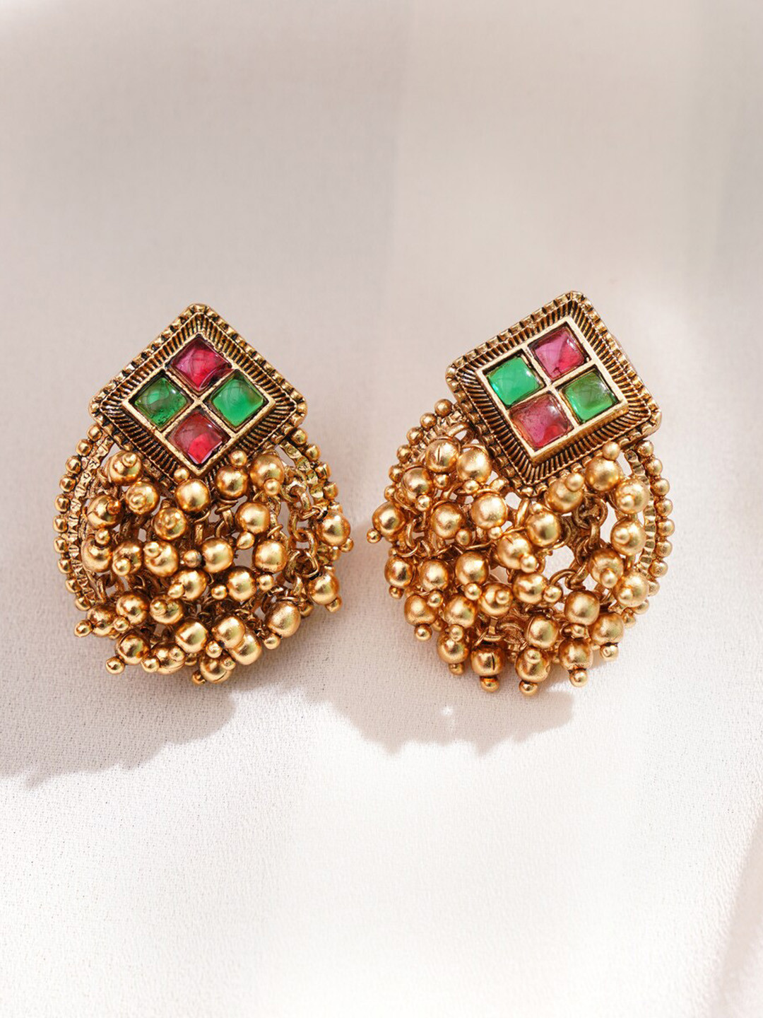 

JAYPORE Contemporary Stone Studded Drop Earrings, Gold