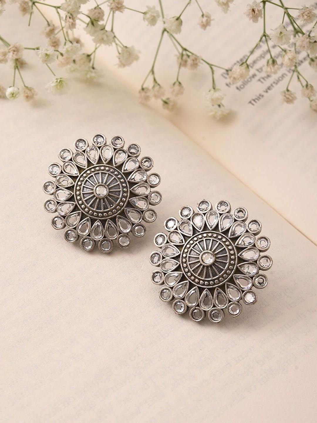

JAYPORE Silver-Plated Stone Studded Contemporary Studs Earrings