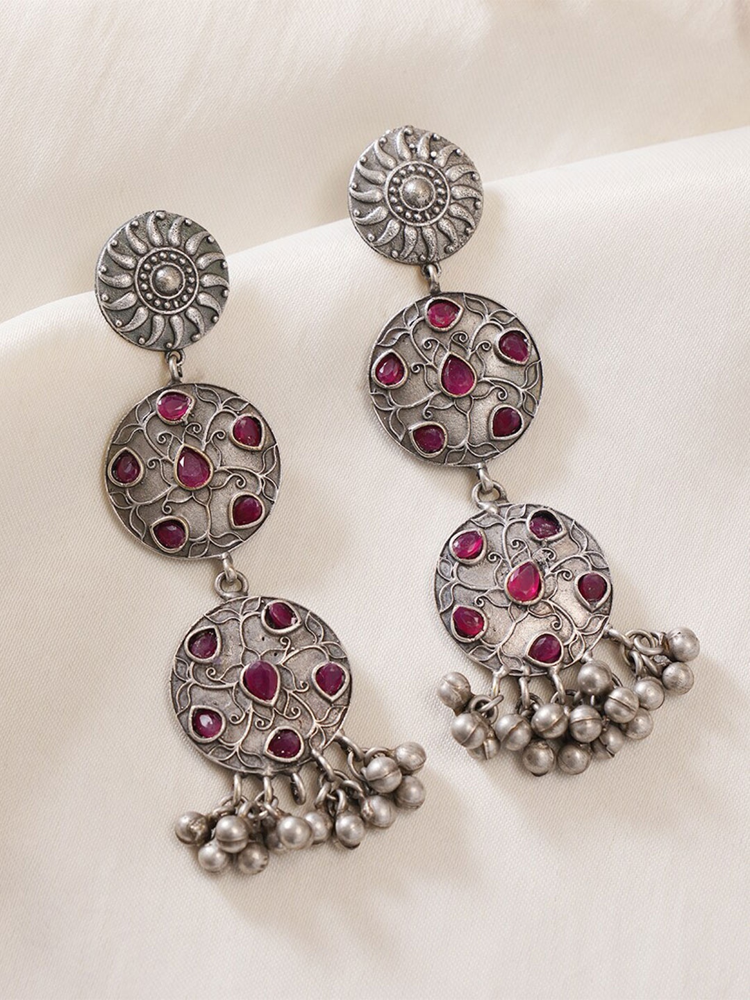 

JAYPORE Contemporary Jhumkas Earrings, Silver