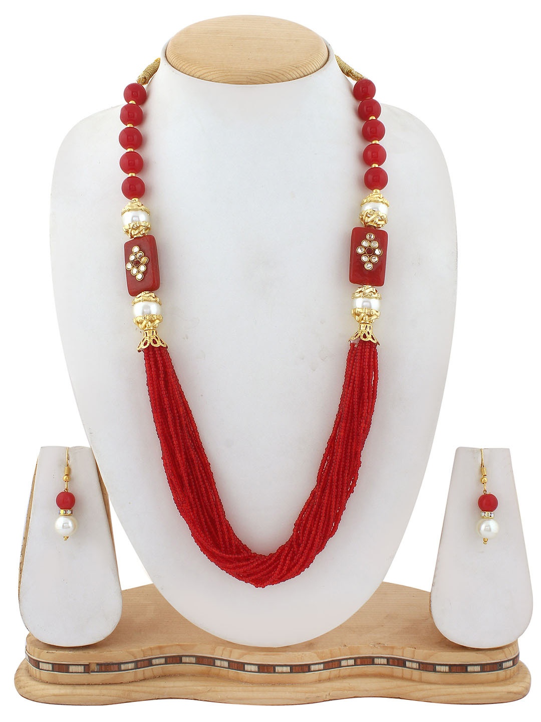 

ahoora Gold Plated Stones Studded & Beaded Necklace & Earrings