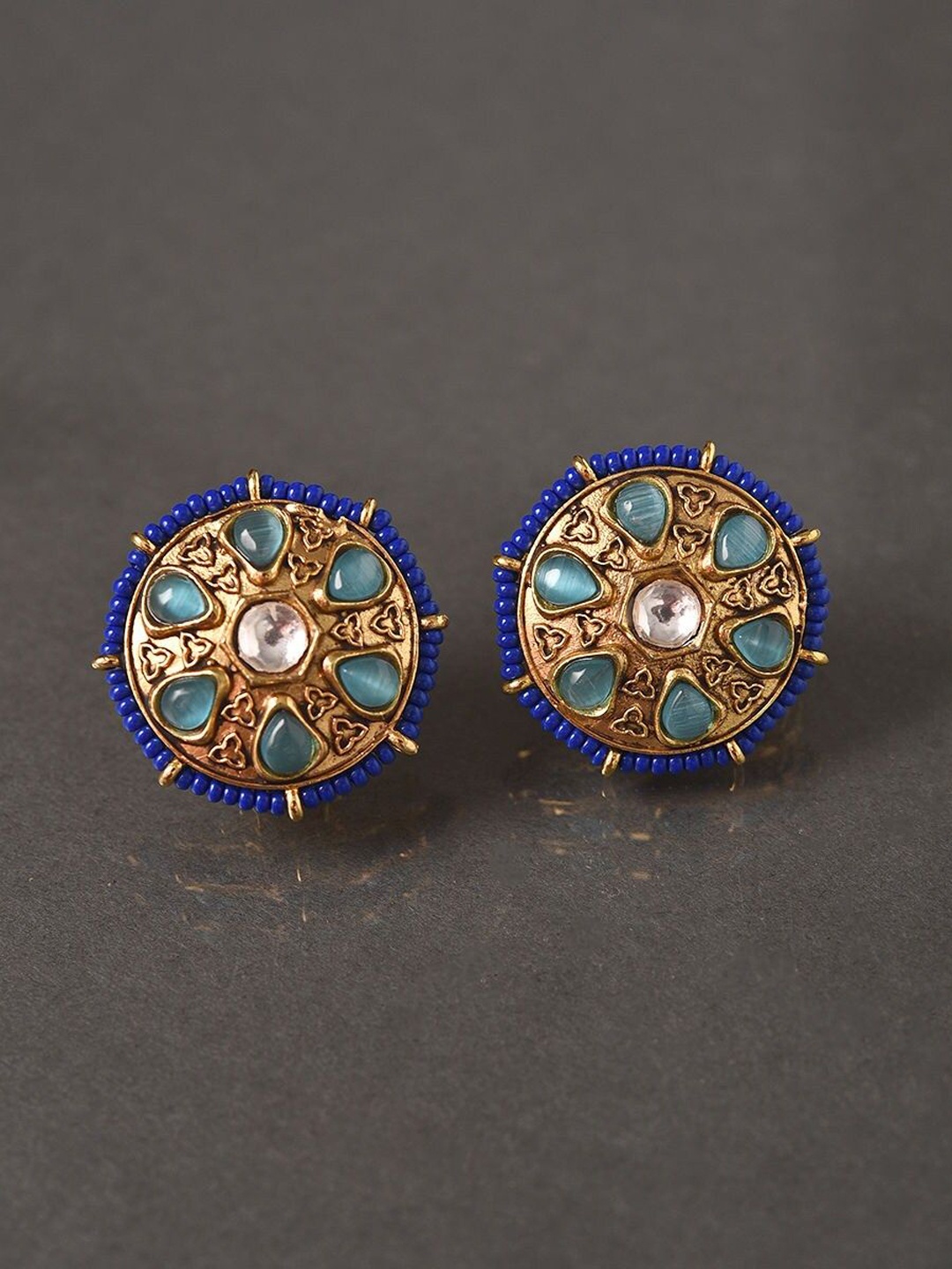 

JAYPORE Gold-Plated Kundan Studded Contemporary Studs Earrings